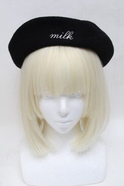 画像2: MILK / ロゴ刺繍ベレー  黒 S-25-05-05-1005-ML-AC-HR-ZS