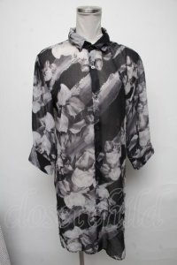 CIVARIZE / Disaster 6分袖ロングシフォンシャツ 44 グレーｘ黒 S-25-05-05-1016-GO-BL-AS-ZS