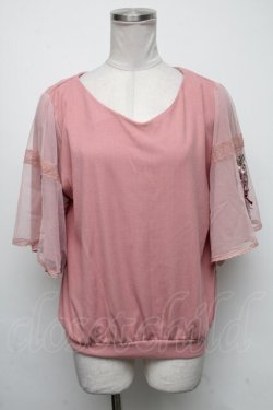 画像1: axes femme / チュール×刺繍フレア袖プルオーバー  ピンク S-25-05-05-1020-AX-TO-HR-ZS
