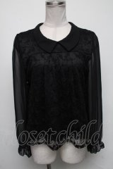 axes femme / 袖シャーリングレースプルオーバー  黒 S-25-05-05-1028-AX-TO-HR-ZS