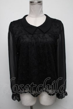 画像1: axes femme / 袖シャーリングレースプルオーバー  黒 S-25-05-05-1028-AX-TO-HR-ZS