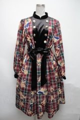 axes femme kawaii / ロイヤルベアーズ柄ワンピース  ワイン S-25-05-08-054-AX-OP-AS-ZS