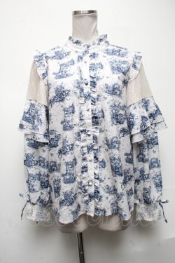 画像1: axes femme / トワルドジュイ風線画ブラウス  ブルー S-25-05-08-013-AX-BL-HR-ZS