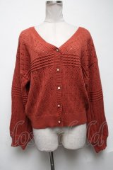axes femme / 透かし編みニットカーディガン  オレンジ S-25-05-08-019-AX-TO-HR-ZS