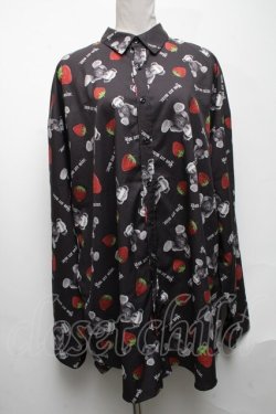 画像1: Jamieエーエヌケー / くまｘイチゴロングシャツ  黒 S-25-05-08-030-LO-TO-HR-ZS
