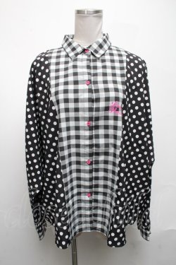 画像1: LISTEN FLAVOR / 切替ブラウス  黒ｘ白 S-25-05-08-036-PU-BL-AS-ZS