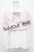 Amavel / 鈴猫みくじの縁結ケープ付ブラウス  白ｘピンク S-25-05-13-027-CA-BL-AS-ZS