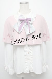 Amavel / 鈴猫みくじの縁結ケープ付ブラウス  白ｘピンク S-25-05-13-027-CA-BL-AS-ZS