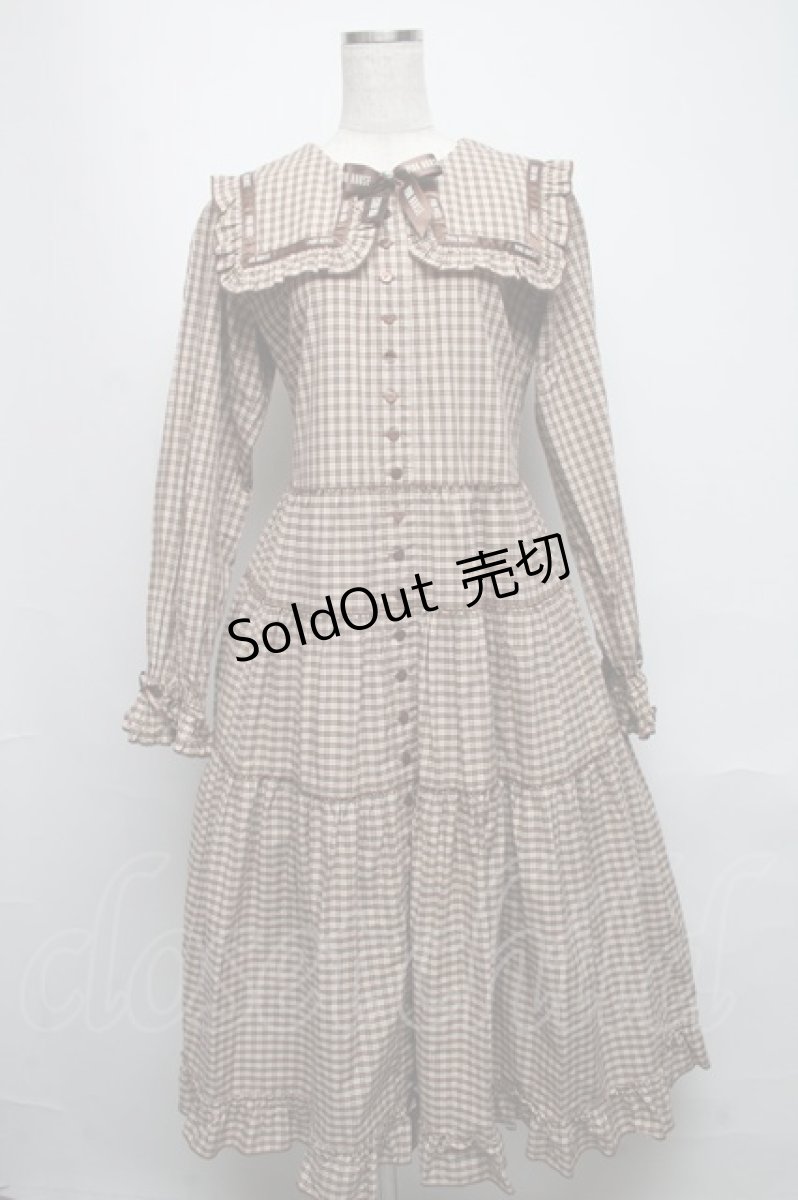 画像1: PINK HOUSE / misako×erinkoチェックセーラーワンピース  ブラウン S-25-05-13-041-LO-OP-AS-ZS (1)