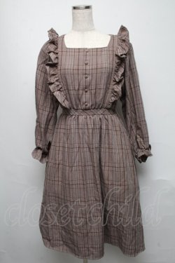 画像1: m petit by misako / チェック長袖ワンピース  ブラウン S-25-05-13-042-LO-OP-AS-ZS