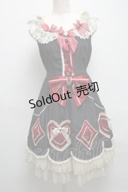 画像1: BABY,THE STARS SHINE BRIGHT / 時計うさぎの HEART TRUMPジャンパースカート  黒 S-25-05-14-051-BA-OP-HR-ZI