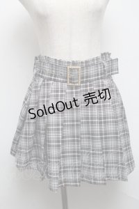 Ank Rouge / ベルト付タータンチェックスカート  黒ｘ白 S-25-05-14-053-CA-SK-HR-ZS