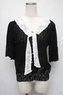画像1: axes femme / レース付け襟ニットカーディガン  黒 S-25-05-16-030-AX-TO-HR-ZS