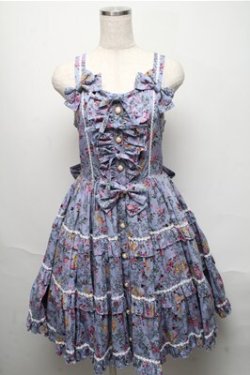 画像1: metamorphose / ガーデニングくまちゃんティアードジャンパースカート  ブルー系 S-25-05-20-029-ME-OP-AS-ZS