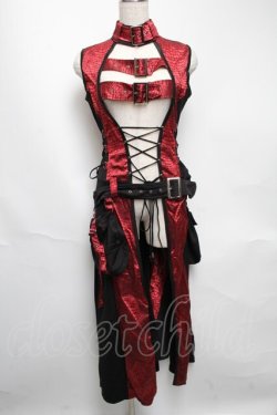 画像1: Qutie Frash / ベルトロングベスト  黒ｘ赤 S-25-05-22-1046-QU-TO-HR-ZS