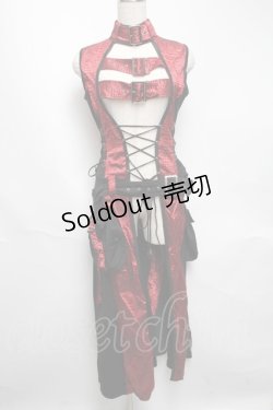 画像1: Qutie Frash / ベルトロングベスト  黒ｘ赤 S-25-05-22-1046-QU-TO-HR-ZS