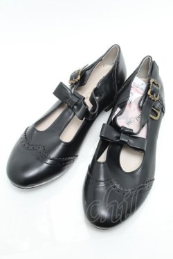 画像1: m petit by misako / AMPUリボンストラップパンプス  黒 S-25-05-22-1031-LO-SH-HR-ZS