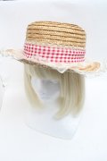 Angelic Pretty / LovelyチェックストローHat  オフｘ赤 S-25-05-22-011-AP-AC-AS-ZS