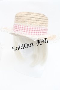 Angelic Pretty / LovelyチェックストローHat  オフｘ赤 S-25-05-22-011-AP-AC-AS-ZS