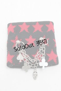 画像1: PEACE NOW / 星柄チェーンリストバンド  黒ｘ赤 S-25-05-22-002-PU-ZA-HR-ZS