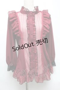 Qutie Frash / フリル立ち襟ブラウス  ワイン S-25-05-22-015-QU-BL-HR-ZS