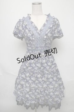 画像1: axes femme / ローズリーフ柄ティアードワンピース  ブルー S-25-05-23-027-AX-OP-AS-ZS