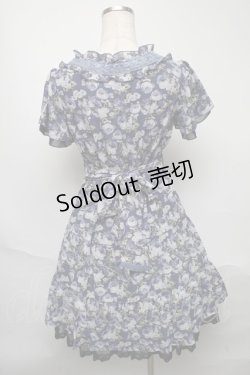 画像2: axes femme / ローズリーフ柄ティアードワンピース  ブルー S-25-05-23-027-AX-OP-AS-ZS