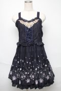 axes femme / 壁紙花パネル消しプリーツワンピース  紺 S-25-05-23-040-AX-OP-AS-ZS