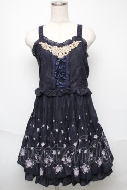 画像1: axes femme / 壁紙花パネル消しプリーツワンピース  紺 S-25-05-23-040-AX-OP-AS-ZS
