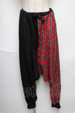 画像1: Drug Honey / チェック切替サルエルパンツ  赤ｘ黒 S-25-05-24-054-PU-PA-AS-ZS