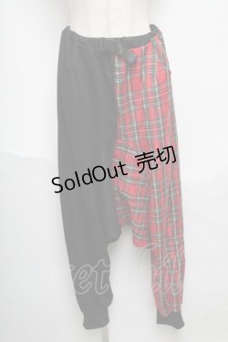 画像1: Drug Honey / チェック切替サルエルパンツ  赤ｘ黒 S-25-05-24-054-PU-PA-AS-ZS