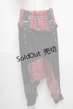 画像1: Drug Honey / チェック切替サルエルパンツ  赤ｘ黒 S-25-05-24-055-PU-PA-AS-ZS