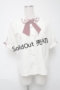 axes femme POETIQUE / カラーリボン刺 半袖ブラウス  キナリ S-25-05-24-012-AX-BL-HR-ZS