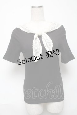 画像1: Fi.n.t / レーススカーフ衿テレコT  黒 S-25-05-24-026-CA-TO-HR-ZS