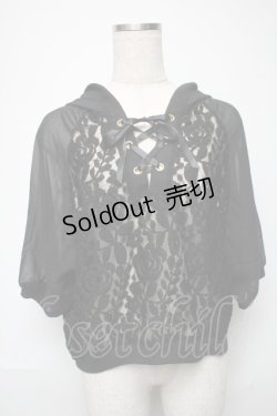 画像1: axes femme / フード付異素材組み合わせプルオーバー  黒 S-25-05-24-030-AX-TO-AS-ZS