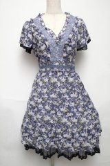 axes femme / ローズリーフ柄ティアードワンピース  ブルー S-25-05-24-043-AX-OP-AS-ZS