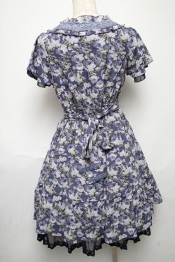 画像2: axes femme / ローズリーフ柄ティアードワンピース  ブルー S-25-05-24-043-AX-OP-AS-ZS