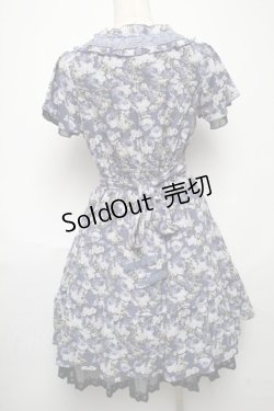 画像2: axes femme / ローズリーフ柄ティアードワンピース  ブルー S-25-05-24-043-AX-OP-AS-ZS