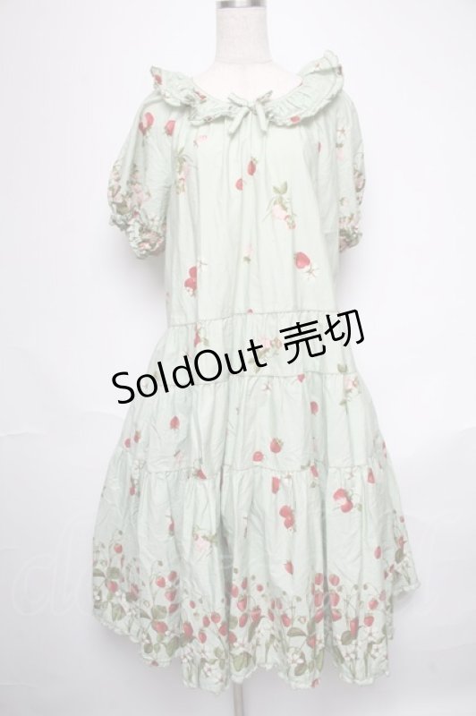 画像1: PINK HOUSE / いちごプリントミディワンピース  グリーン S-25-05-28-047-LO-OP-HR-ZT473 (1)