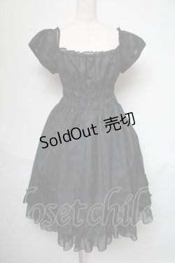画像1: ATELIER PIERROT / シャーリングパフスリーブワンピース  黒 S-25-05-28-060-EL-OP-HR-ZS
