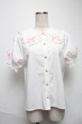 axes femme kawaii / 梯子レース半袖ブラウス  白ｘピンク S-25-05-28-022-AX-BL-AS-ZS