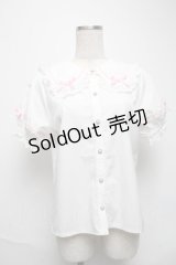 axes femme kawaii / 梯子レース半袖ブラウス  白ｘピンク S-25-05-28-022-AX-BL-AS-ZI