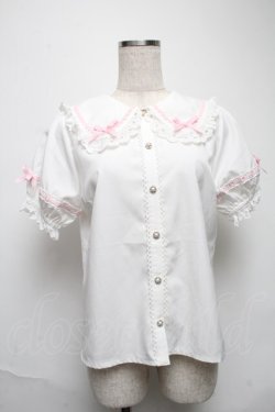 画像1: axes femme kawaii / 梯子レース半袖ブラウス  白ｘピンク S-25-05-28-022-AX-BL-AS-ZS