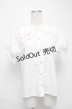 画像1: axes femme kawaii / 梯子レース半袖ブラウス  白ｘピンク S-25-05-28-022-AX-BL-AS-ZI