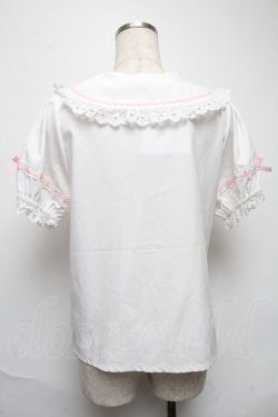 画像2: axes femme kawaii / 梯子レース半袖ブラウス  白ｘピンク S-25-05-28-022-AX-BL-AS-ZS