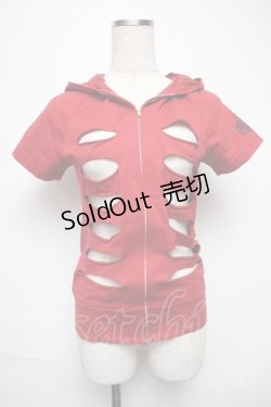 画像1: PEACE NOW / プリントｘダメージ半袖パーカー  赤 S-25-05-28-029-PU-TO-HR-ZS
