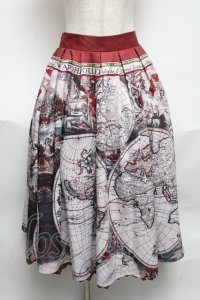 axes femme NOSTALGIE / ヴィンテージマップ柄 スカート  ワイン S-25-05-29-059-AX-SK-AS-ZI