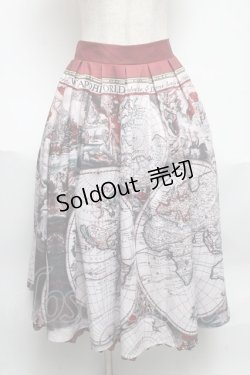 画像1: 【SALE】axes femme NOSTALGIE / ヴィンテージマップ柄 スカート  ワイン S-25-05-29-059-AX-SK-AS-ZT403