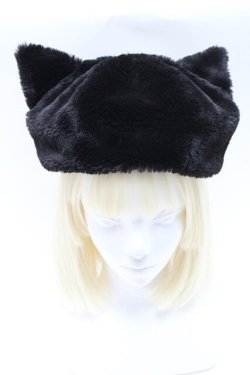 画像2: LOLITA / ファー耳ハット  黒 S-25-05-29-007-LO-AC-HR-ZS