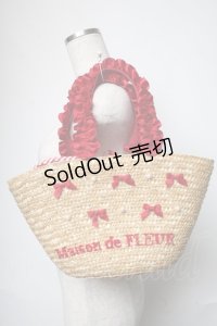 Maison de FLEUR / パールフリルハンドルカゴバッグ  赤 S-25-06-01-021-LO-BG-HR-ZS